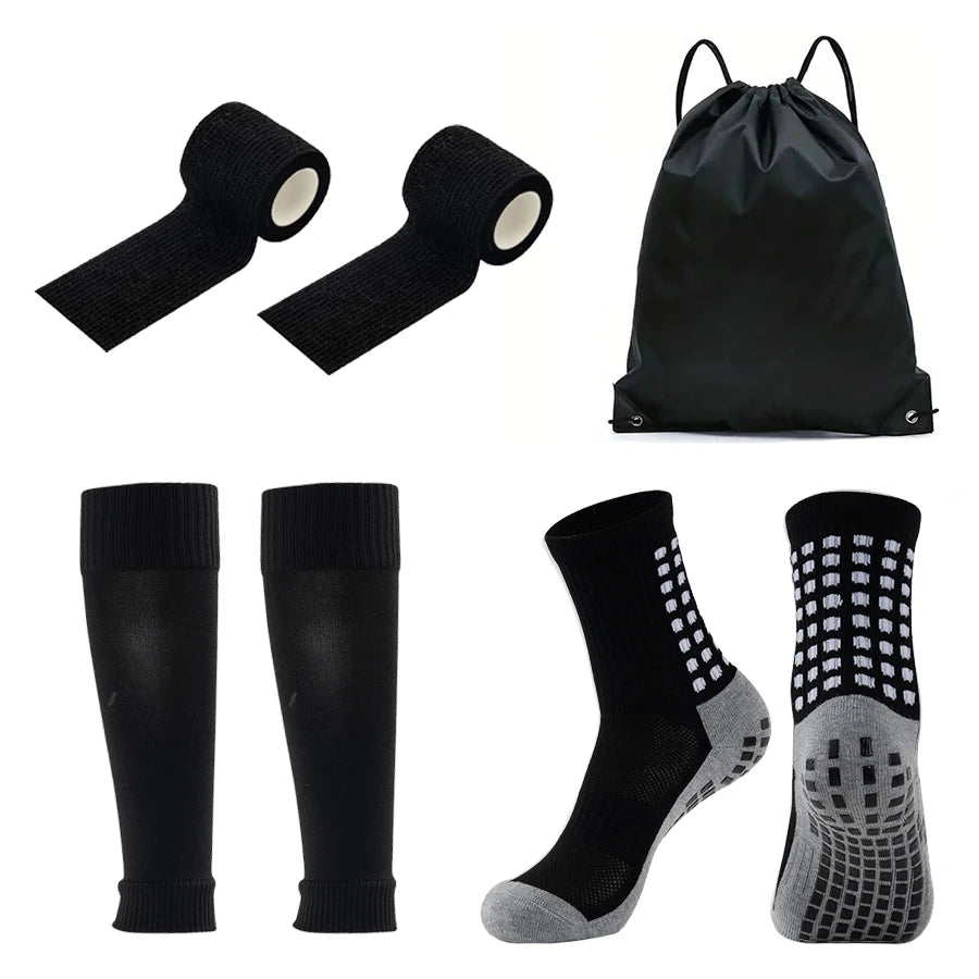 4PCS Set Non-Slip Viscose Football Socks with Drawstring Bag for Men & Women Outdoor Sports Running Basketball Leg Bandage